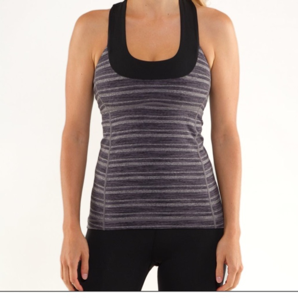 Lululemon Black and Grey Striped Scoop-Neck Tank